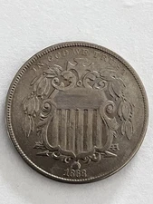 1868 Shield Nickel 5 Cents Circulated Civil War Era US Coin, Great details.