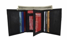 Leather Trifold 6 Credit Card 2 ID Window Wallet Black Men's Wallet