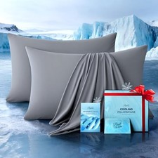 Ultra-Chill Cooling Pillowcase Set of 2 for Hot Sleepers, Standard Light Gray