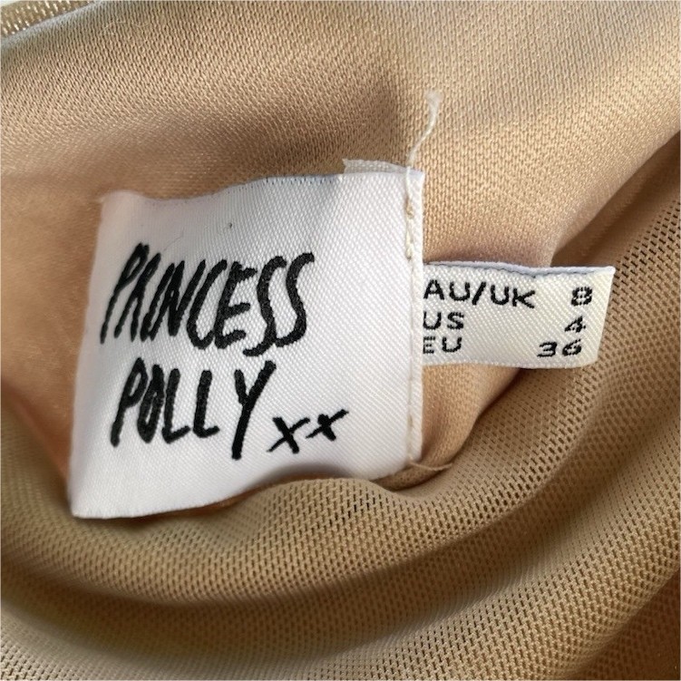 Princess Polly Beige Ruched Mesh Stretch Square Neck Puff Sleeve Mini Dress 4