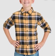 Boy s Cat Jack Orange Plaid Cozy Button Down Flannel Shirt L NEW