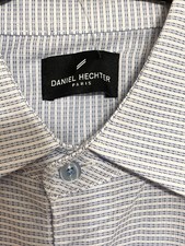 Daniel Hechter Paris Shirt Men's 14/14.5 Small Woven Dobby Mini Blue Check