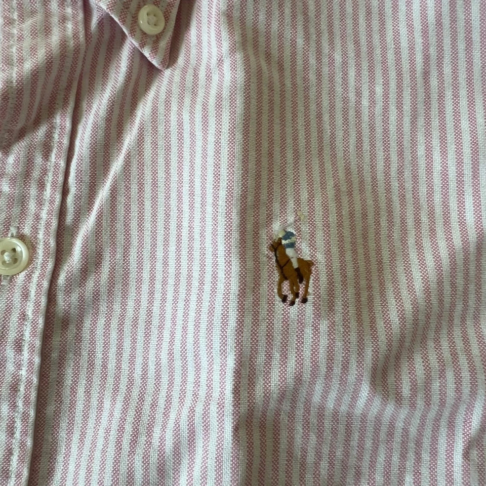Camisa Oxford Feminina Ralph Lauren Listra Rosa Ajuste Fino Botão Tamanho 6 Algodão - Imagem 3 de 4