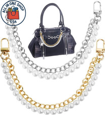 Pearl Purse Chain Straps for Handbags - Gold Silver 2-Pack