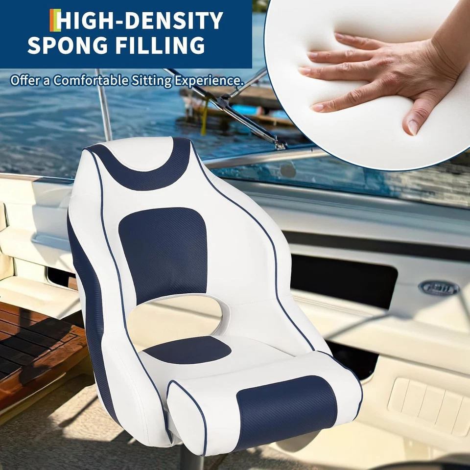 Captains Bucket Seat Boat Seat Flip Up Boat Seat White/Blue for Fishing Foto 4 de 4