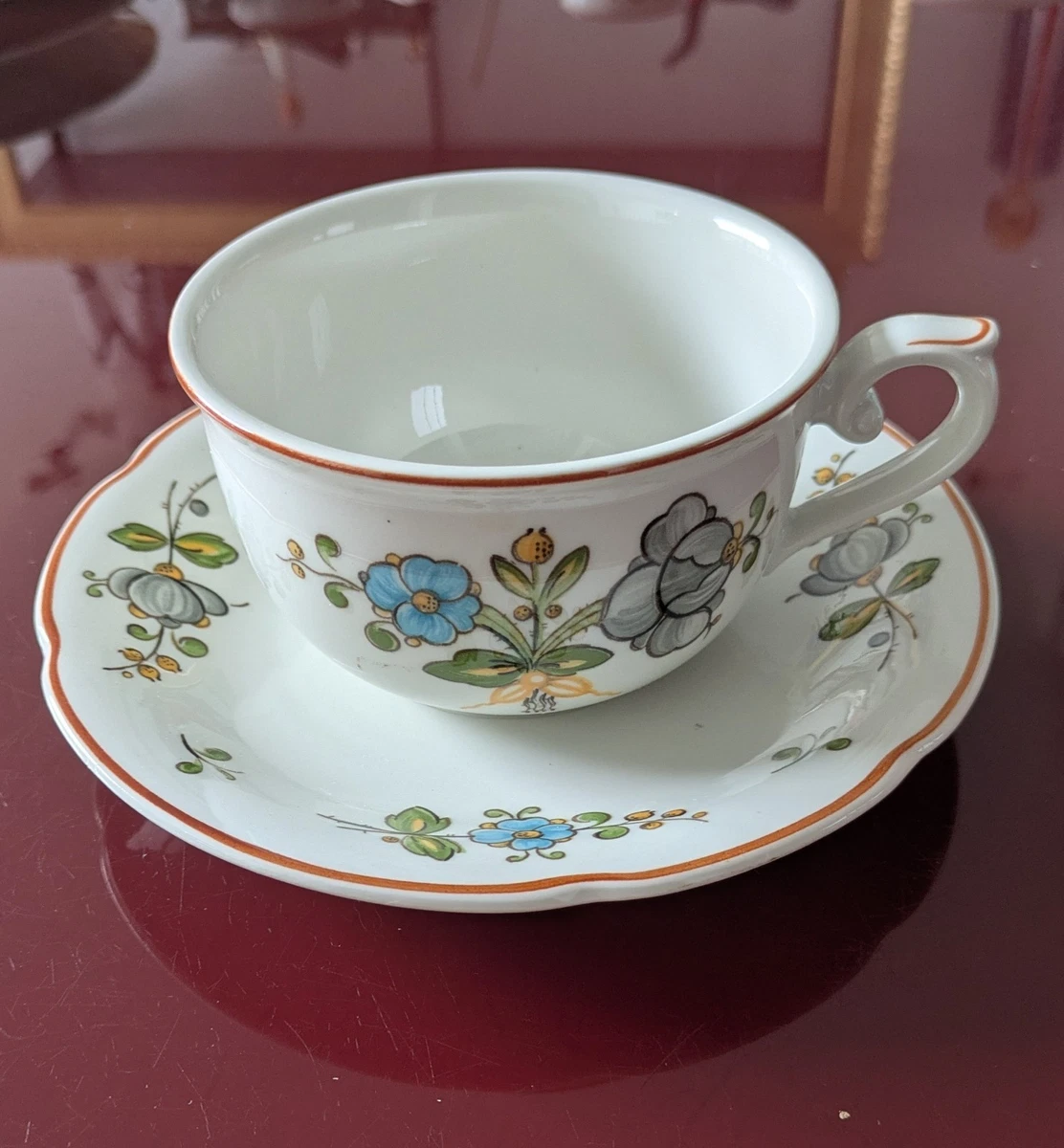 Lot De 3 Tasses à Café Avec Soucoupes VILLEROY & BOCH - Modèle Vintage 'Twit Anna' - En Porcelaine, Multicolore - Occasion Parfait état