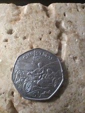 1988 Isle Of Man 50p Coin Christmas Motorcycle Sidecar  Circulated Xmas coin.