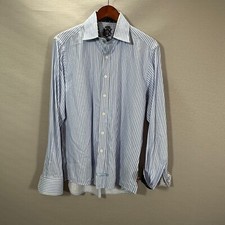 English Laundry Shirt Mens 16 Blue Stripe Cotton Long Sleeve Button Up Contrast