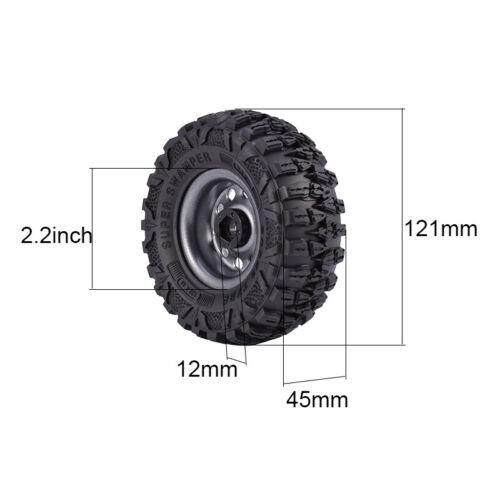 4 pz pneumatici in gomma 2,2 pollici + cerchio in metallo per auto cingolata assiale SCX10 TRX-4 RC 1:10 - Foto 5 di 11
