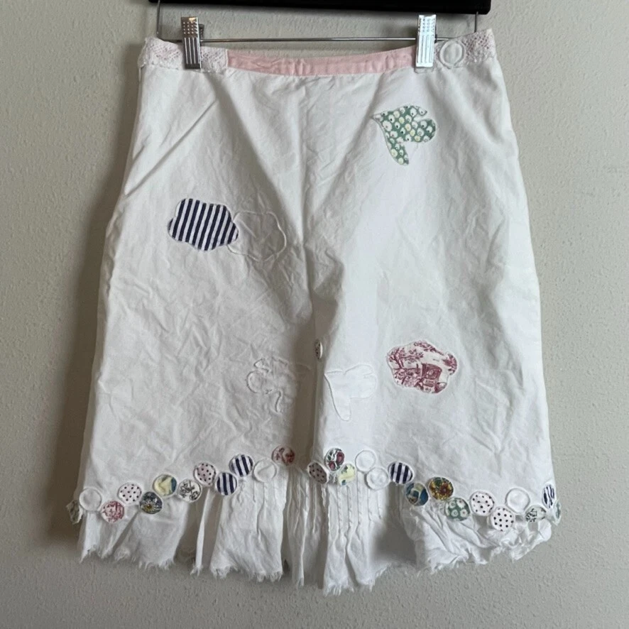 Falda Odille Blanco Apliques Dobladillo Crudo Talla 2 Algodón Seda Foto 4 de 4