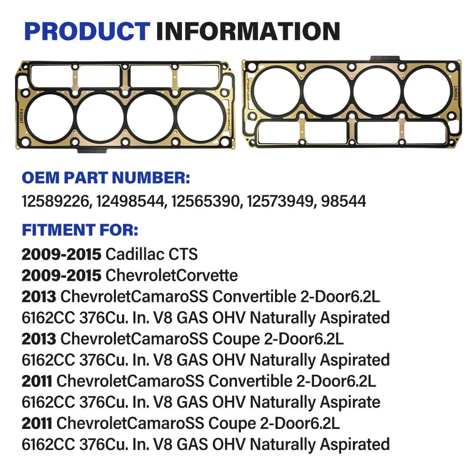 Juego de pares de juntas de culata para LS9 MLS aptas para GM #12622033 6,0 6,2 LS3 Foto 3 de 4