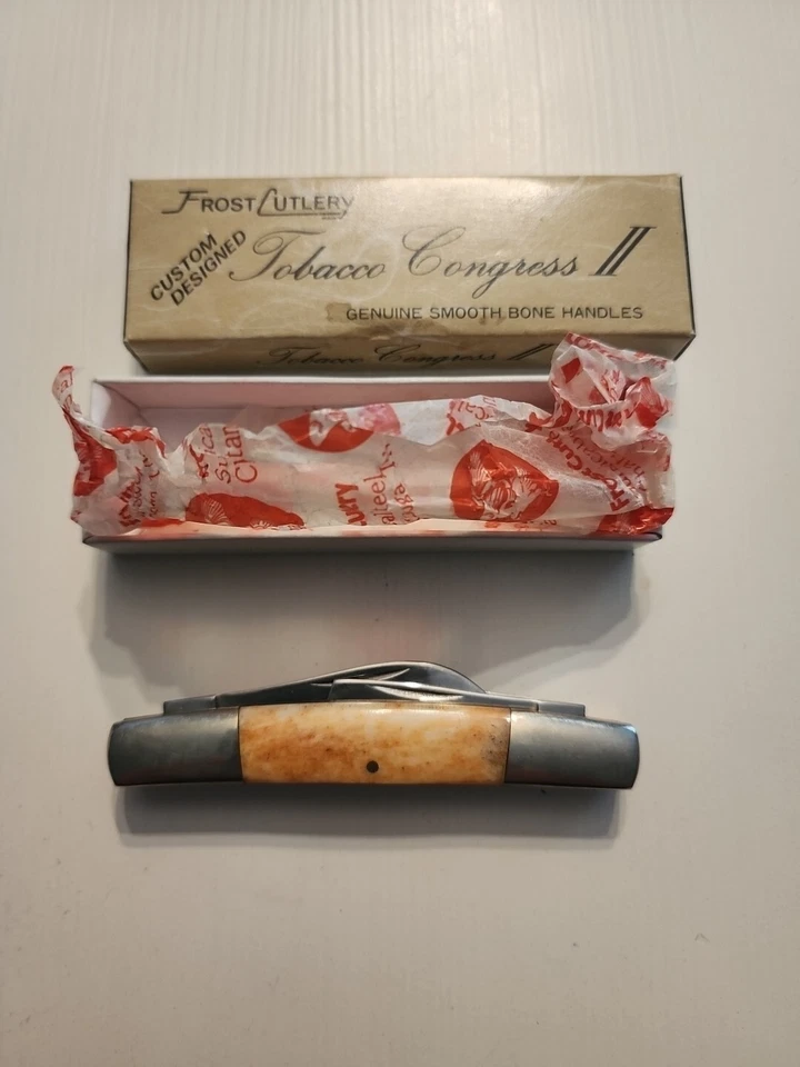 NOVO! Faca de talheres Frost feita no Japão 1980s Tobacco Congress II osso liso - Imagem 3 de 3