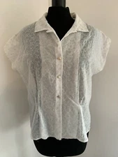 Stunning retro blouse, fine embroidered nylon "Evelyne Paris", 1950s