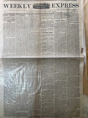 1872 Weekly Express Los Angeles California Published by Tiffany & Co.
