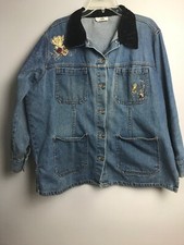 Vintage Rag Women's Size Xl Embellished Denim Black Velvet Neck Pockets Jacket