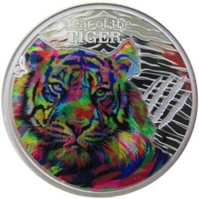 2022 Tanzania Lunar Year of the Tiger 寅 Silver Color Proof Coin Hologram NZ Mint