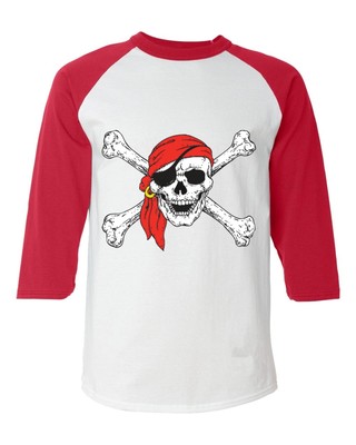 Jolly Roger Skull & Crossbones Baseball Raglan T-shirt Pirate Costume Flag Skull