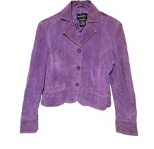 VINTAGE Metro Style Leather Jacket Ladies Size 6P Color PURPLE Suede 80s NWOT