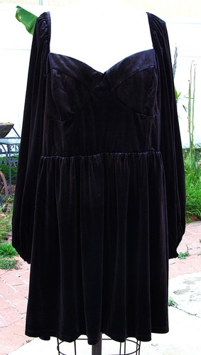 Eloquii Women's Dress Shirred Black Velvet Mini Long Sleeve Size 20 NWT Goth - Picture 2 of 10