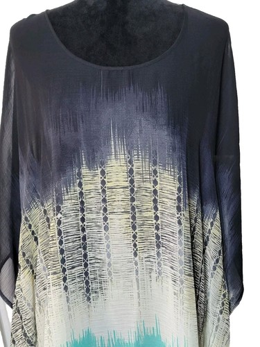 XL db ESTABLISHED 1962 OMBRE' PONCHO LIKE SHEER BLOUSE BLK,BLUE,YELLOW,WHITE,TEA - Picture 2 of 8