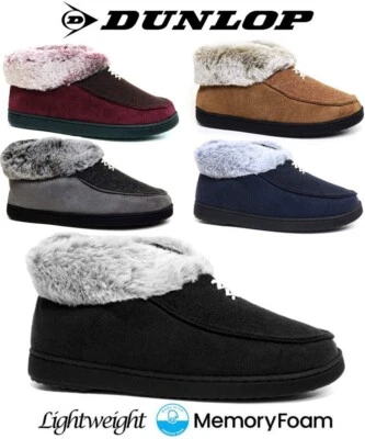 LADIES SLIPPERS WOMEN DUNLOP MEMORY FOAM FUR THERMAL ANKLE BOOTS WARM SHOES SIZE