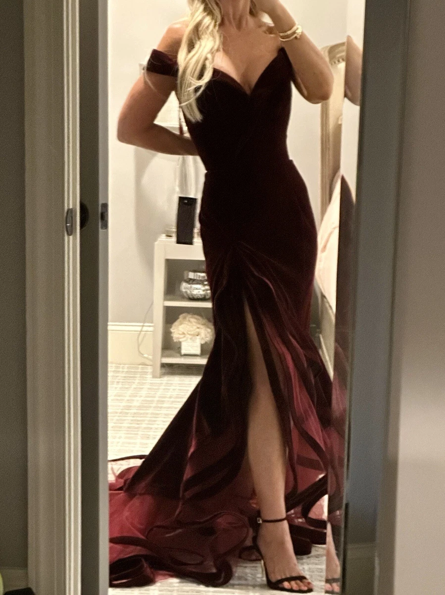 Mac duggal off the hotsell shoulder tiered ball gown