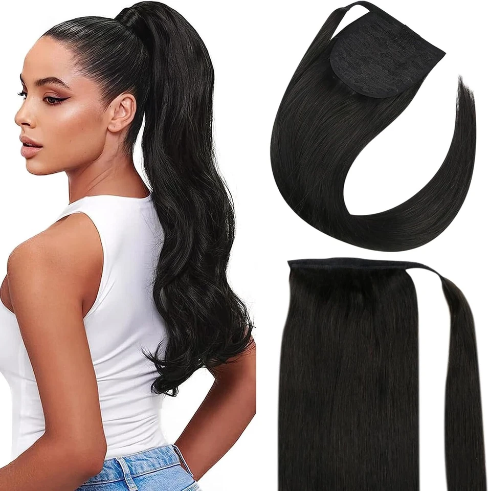 Real Human Hair Ponytail Hair Extensions Wrap Around Clip in Magic Pony Tail New - Image 2 of 4