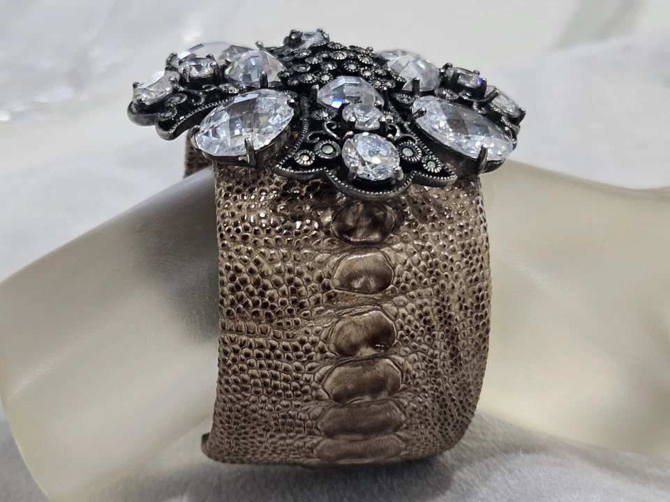 Марказит CZ чистого экзотический коричневый кожаный крест дизайнер манжеты широкий браслет  - Изображение 3 из 4