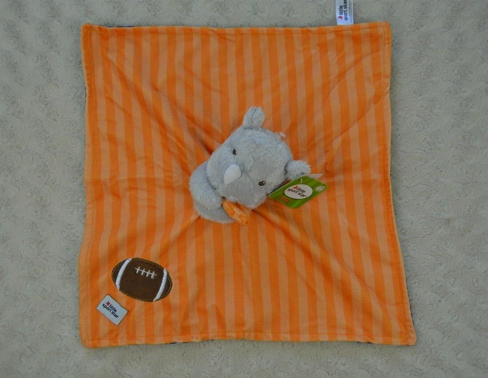 Little Sport Star Rhino Lovey Manta de Seguridad Rinoceronte Naranja Azul Fútbol Foto 3 de 4