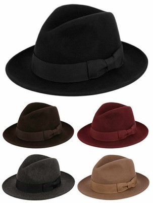 Premium Milano Wool Felt Fedora Hat Crushable w/Grosgrain Band Classic Flat Brim
