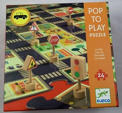 Djeco Puzzle 24 Teile Pop to Play Die Stadt Straße zum Spielen mit Fahrzeugen - Bild 1 von 4
