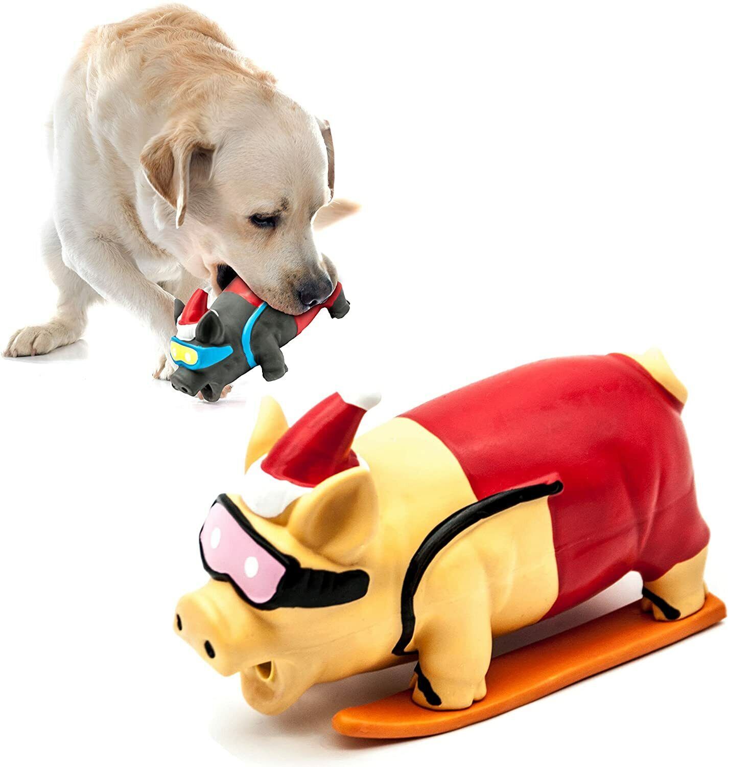 7" Long PIG Dog Toys LATEX Grunter Squeaky Dog Gifts Fetch Interactive