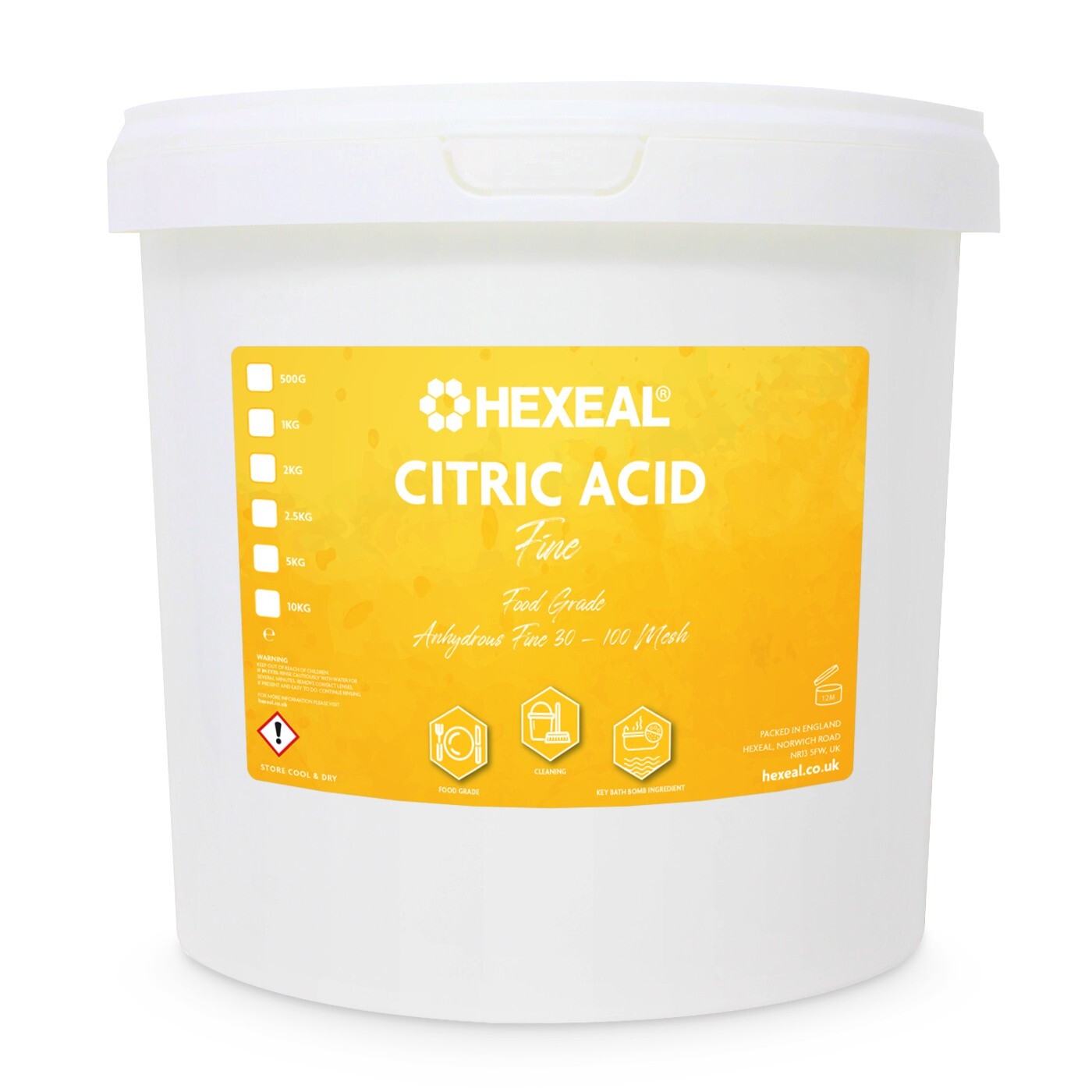 Hexeal Citric Acid 5kg – 5kg Bucket of Food Grade Anhydrous Fine Citric