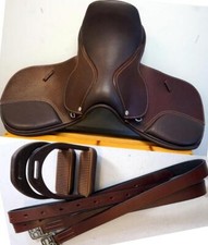 14" 15" BRoWn WIDE PoNy KiDs YoUtH EngLish SaddLe JuMp Close Contact Option 3pc