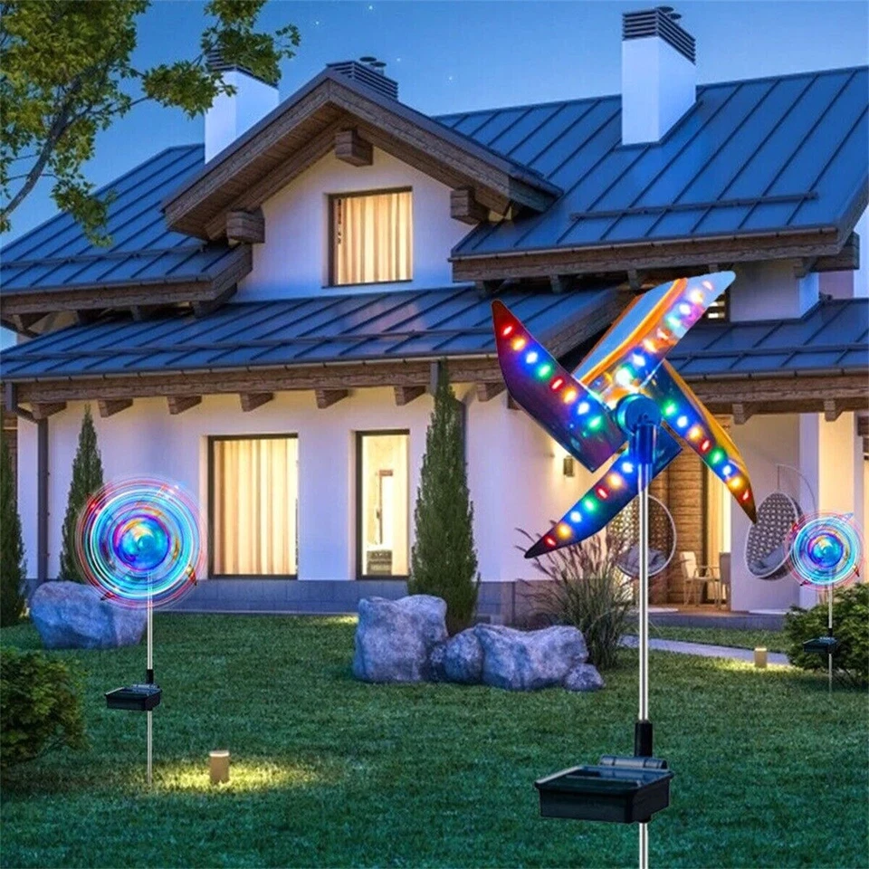 Solar Windmill Wind Spinner LED Colorful Light Lawn Yard Garden Decor Lamp AU