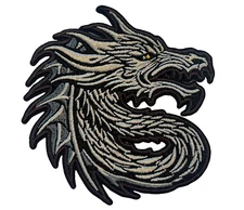 DRAGON - BLACK/GRAY -  Embroidered Iron-On/Sew-On Patch