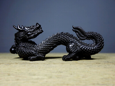 Chinese Natural Sandalwood Carved Dragon Wood Carving Statue