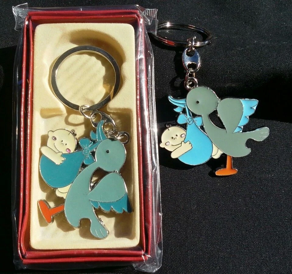 10 Llaveros Favores Baby Shower Niño Cigüeña, Llaveros, Regalo, Fiesta, Niño,Recuerdos Foto 2 de 4