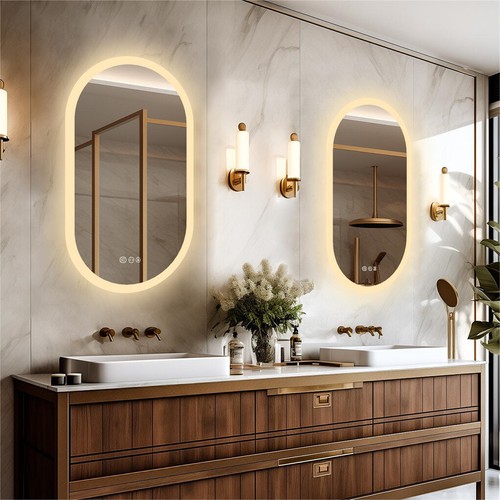 Espejo de baño ovalado Espejo de baño LED con iluminación Espejo de pared táctil regulable - Imagen 3 de 18