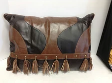 Frontgate Griffith Indoor Leather Sofa Chair Throw Pillow Oblong 21x30 Tassels 1