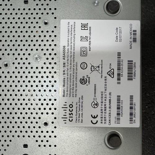 Cisco Firewall ASA5506-X 8Ports 1000Mbits Managed Without AC Adapter V03 - Afbeelding 3 van 4