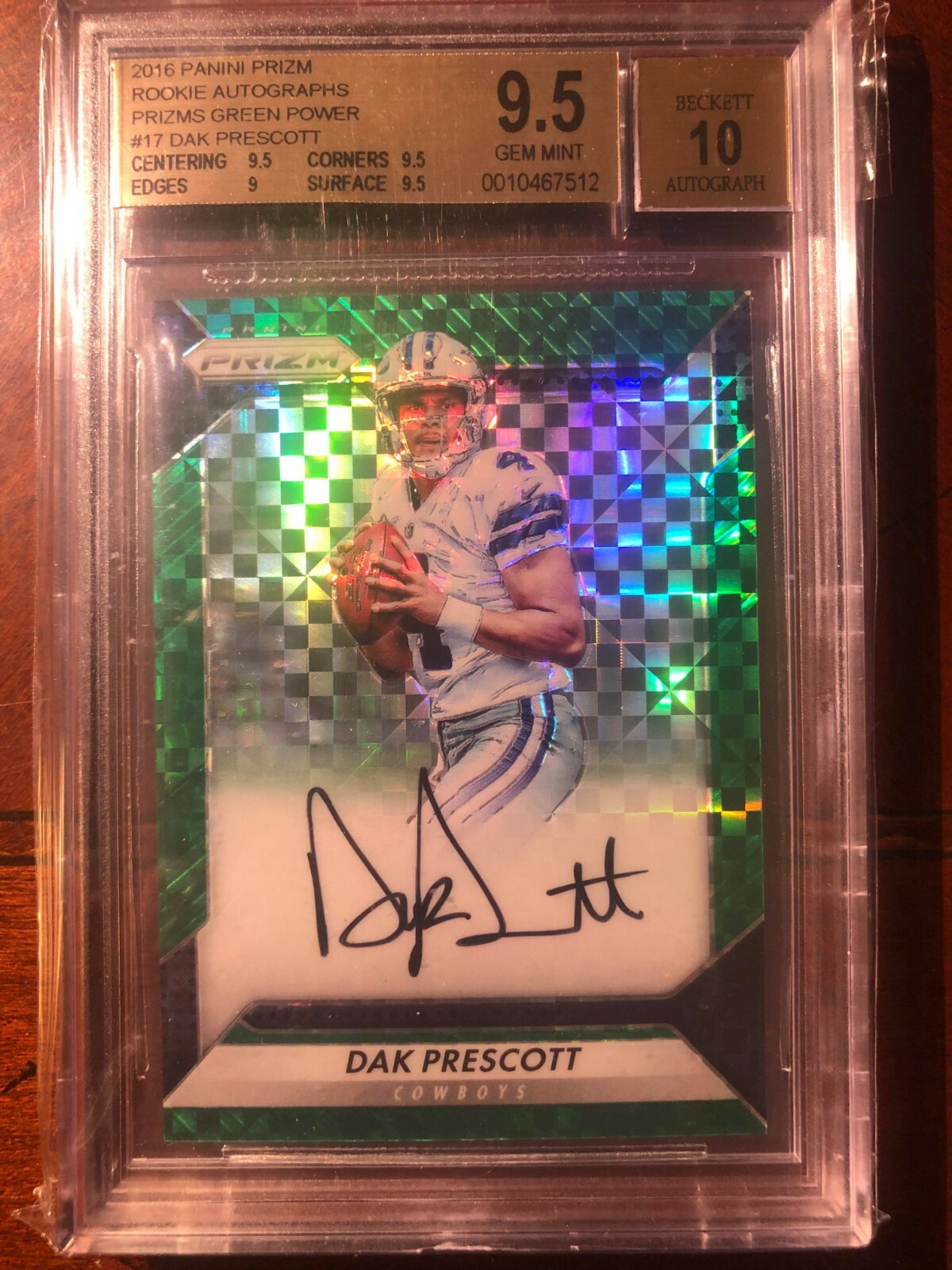 2016 Panini Prizm Dak Prescott Green Power Rookie Auto /49 BGS 9.5/10