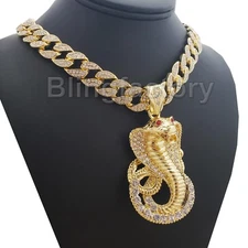 Hip Hop Iced Cobra Snake Pendant & 20" Full Iced Cuban Choker Chain Necklace