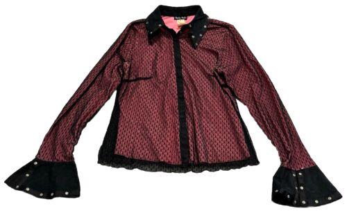 Bella Pelle Womens Size S Button Down Blouse Floral Mesh With Buttons