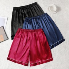 Mens Silk Satin Pajamas Bottom Underwear Shorts Pants Sleepwear Nightwear 3PCS