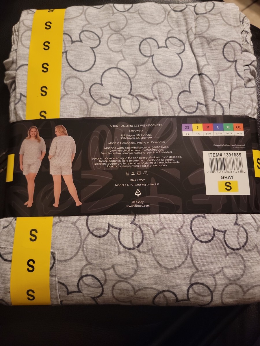 Womens Disney Mickey Mouse Pajama Set With Pockets Small Gray