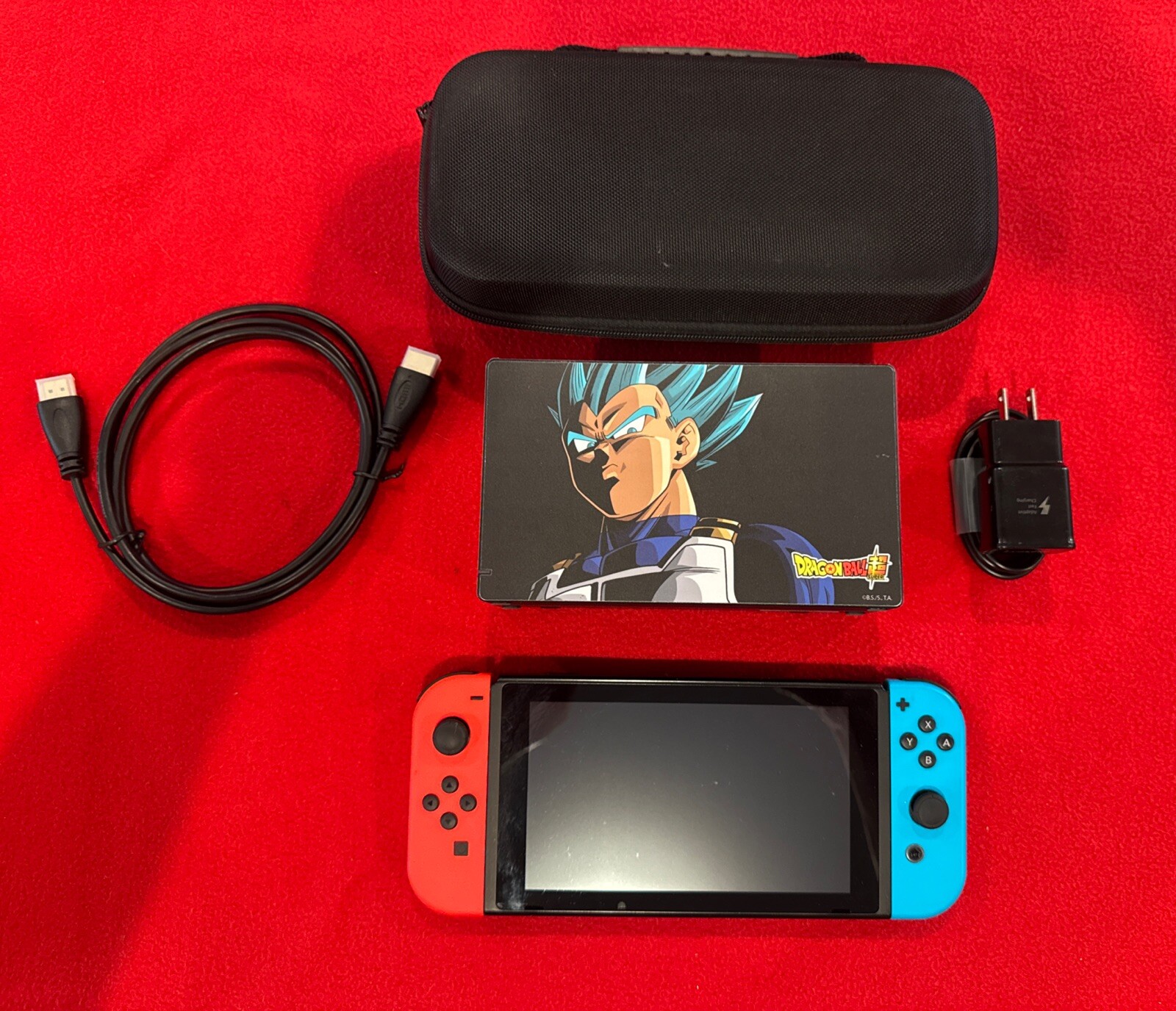 Nintendo Switch V2 32GB Console Bundle Neon JoyCons W Dock Case +Dragonball Skin