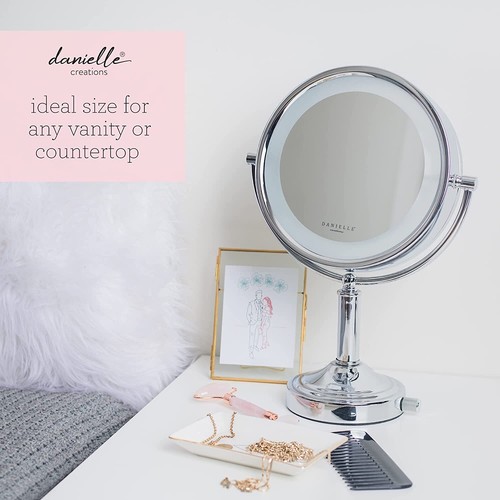 Danielle Round LED Lighted Magnification Mirror Double Sided 15X Silver Chrome - Picture 2 of 7