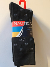 Nautica 5 Pair crew dress socks 6-12.5 Black Moisture WICKING Comfort NEW