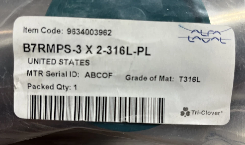 Camiseta reductora de tres abrazaderas Alfa-Laval 3”x2”x3”, montaje Sani, B7RMPS-3 X 2-316L-PL Foto 3 de 4